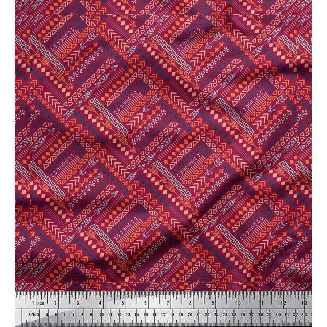 Soimoi Pink Silk Fabric Arrow & Triangle Geometric Printed Fabric 1 Yard 42 Inch Wide