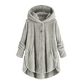 thumbnail image 1 of WRKEKC Women's Plus Size Hooded Cardigan Long Sleeve Button Front Plush Wool Blend Winter Coat, 1 of 6