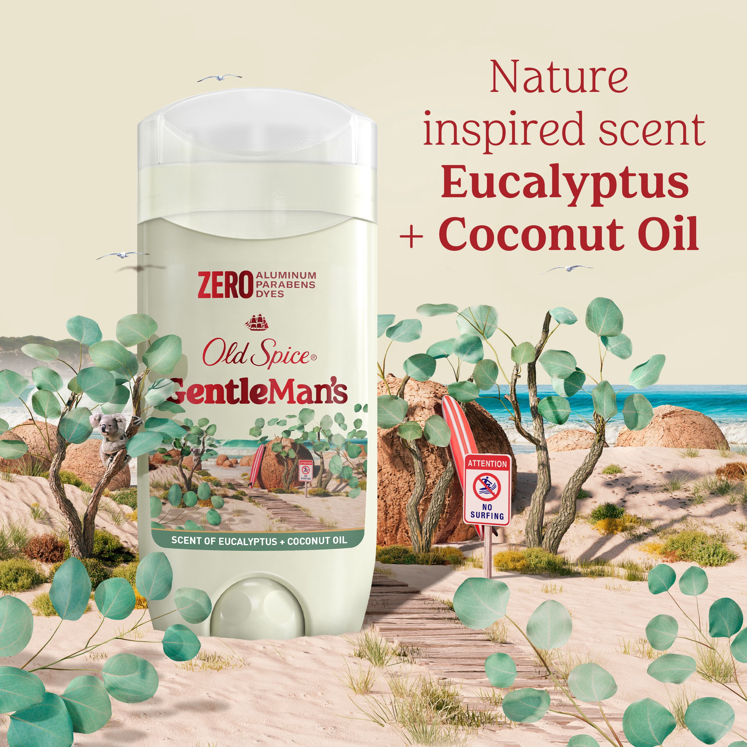 Désodorisant sans aluminium pour hommes Old Spice, Eucalyptus et huile de noix de coco