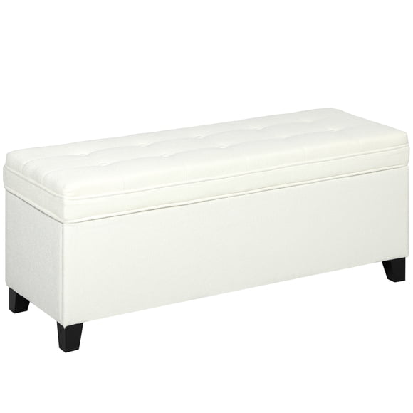 HOMCOM Storage Ottoman Bench, 47 Inches Linen Storage Chest, Cream White