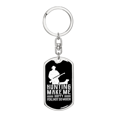 thumbnail image 1 of Hunting Makes Me Happy Stainless Steel or 18k Gold Premium Swivel Dog Tag Keychain, 1 of 8