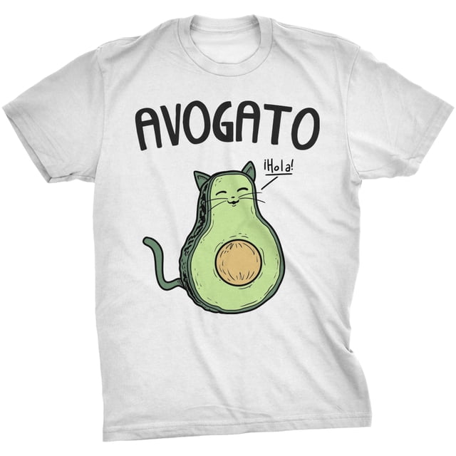 T-shirt Humoristique pour Hommes Avogato Drôle Avocat Chat Tee Visage de Chat Mignon Graphique Nouveauté Humour (Blanc) - L