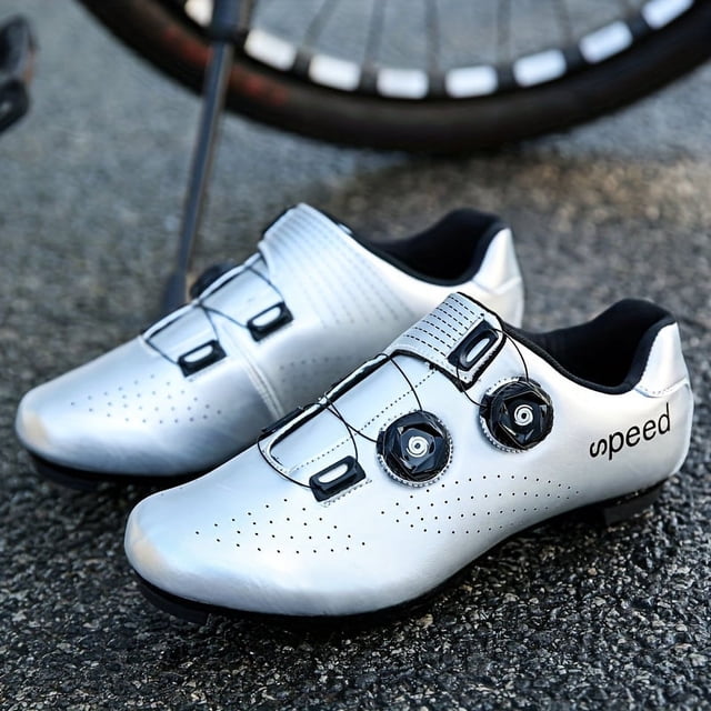 QJUHUNG High-Performance Men‘s Cycling Shoes - SPD Cleats Compatible Anti-Slip Durable for Outdoor Road Cycling Racing with Breathable Mesh Upper and Stiff Sole