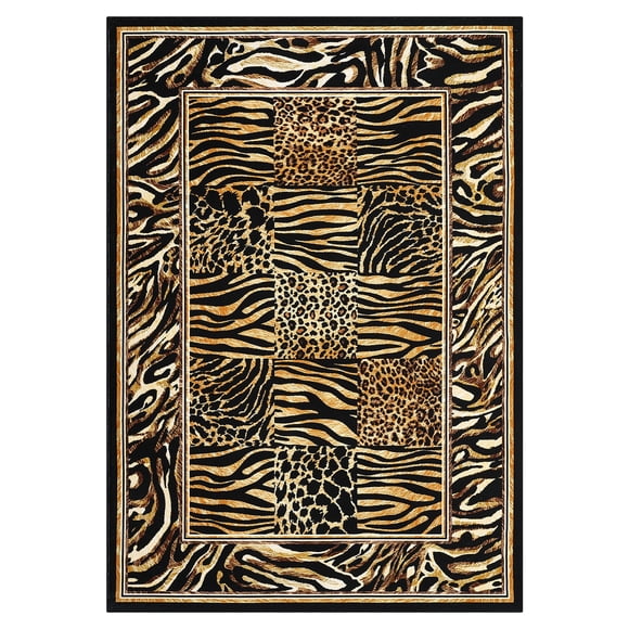Tapis à Imprimé Léopard, Tapis Lavable à Poils Courts avec Endos Antidérapant en TPR, Tapis Patchwork Doux pour Salon, Chambre, Salle à Manger et Bureau – Brun