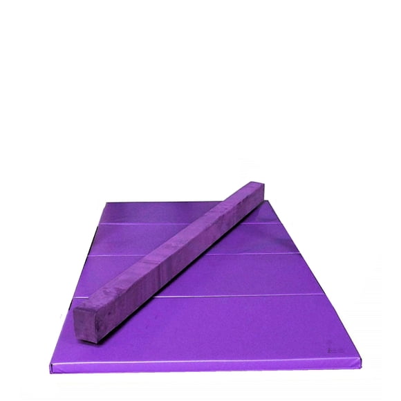 GymPro Balance Beam with 6 FT x 4 FT Gymnastics Mat, Floor Beam Gymnastic Competition Training Beam, Portable Gymnastic Equipment for Gymnast, Cheerleaders, Junior Folding Balance Beams Purple