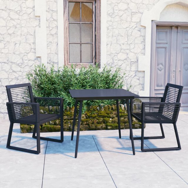 vidaXL 3 Pièces Ensemble Repas Extérieur en PVC en Rotin Noir