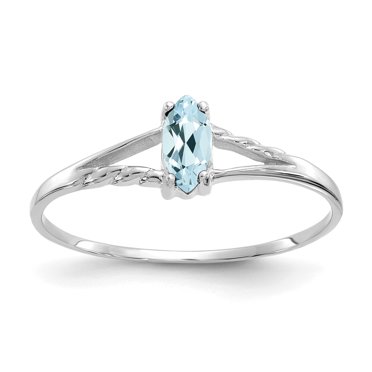 10K White Gold Polished Geniune Aquamarine Birthstone Ring
