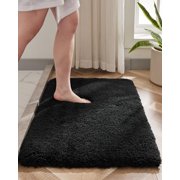 Disolla Small Bathroom Rug 17x24 Non Slip Black Fluffy Bath Mat for Bathroom Floor Washable Plush Luxury Bath Rug for Tub Soft Shaggy Shower Mat