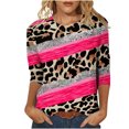 thumbnail image 1 of CEHVOM T-shirt Ample à Imprimé Léopard pour Femme, Manches 3/4, Col Rond, Haut Décontracté, Liquidation, 1 of 5