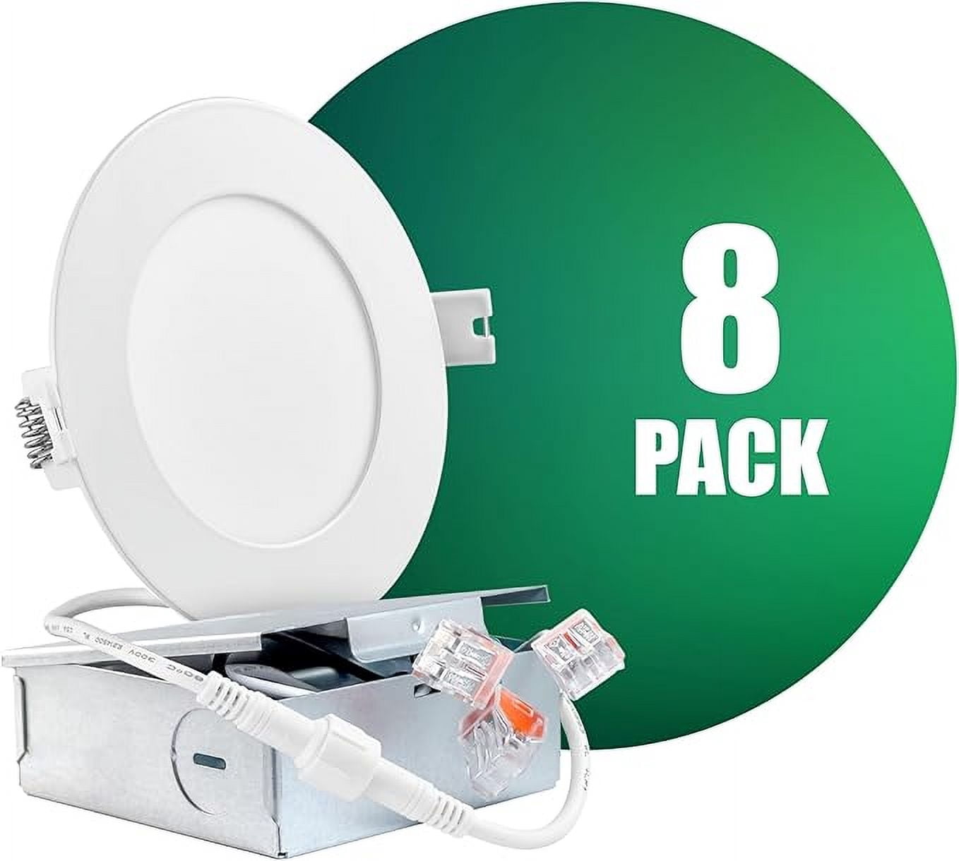 QPLUS 4Inch LED Recessed Slim Pot Light with Junction Box, 10W (=75W), 750 Lumens, Dimmable, IC Rated, ETL, Energy Star (5000K, 8 Pack)
