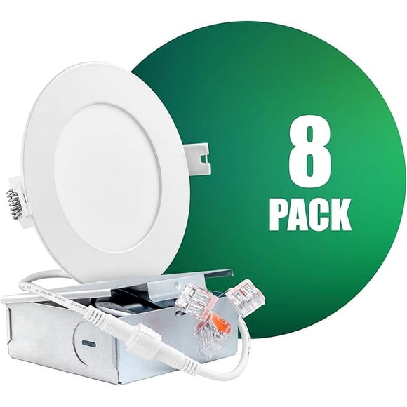 QPLUS Luminaire Mince Encastré en Pot de 4 Po à DEL avec Boîtier de Jonction, 10 W (=75 W), 750 Lumens, à Intensité Réglable, Homologué IC, ETL, Energy Star (3000 K, Lot de 8)