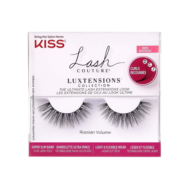 KISS Lash Couture Luxtensions Collection Russian Volume 1 Paire d'Extension de Faux Cils avec une Bande de Cils Plate super Mince, Découpe au laser pour un Port Léger et flexible, Présentant un Mélange de Boucles D, C et J pour un Effet d'Extension de Cils Naturel.