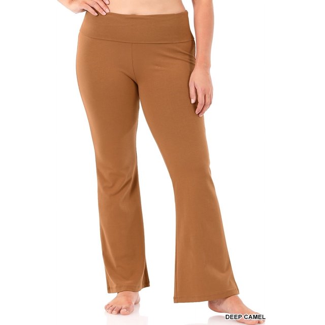 CHUANK Womens & Plus Stretch Cotton Fold-Over High Waist Bootcut Workout Flared Yoga Pants