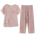 thumbnail image 2 of TIMIFIS Ensembles de Pyjamas pour Femmes 2 Pcs Pyjamas Grande Taille Coton et Lin Haut à Manches Courtes Col Rond Vêtements de Nuit Pyjamas Confortables et Respirants - Printemps/été, 2 of 7