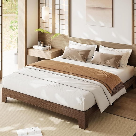 California King Bed Frame, Wooden Platform Bed Frame, Minimalist Bed with Wood Slats Support,Underbed Space for Storage, No Box Spring Required, Noise-Free, Easy Assembly
