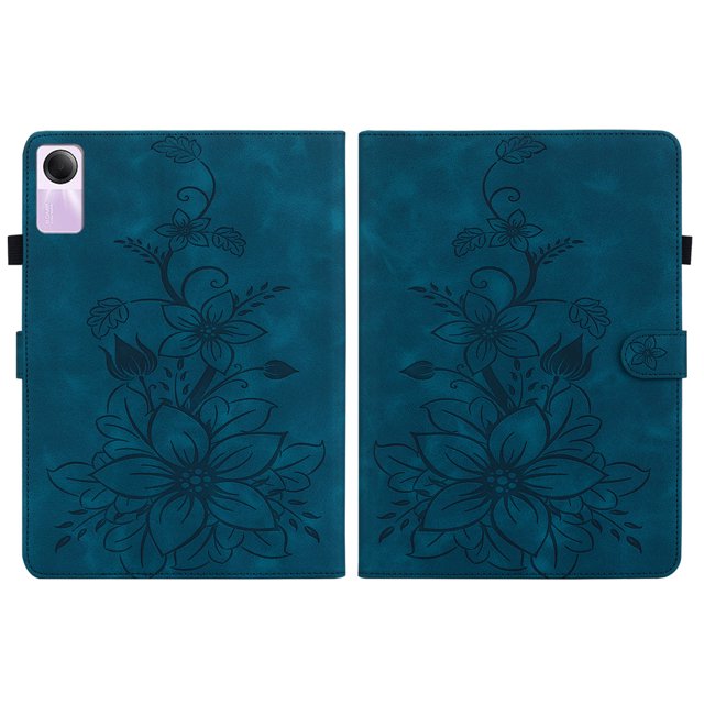 XYX Tablet Case for Redmi Pad SE 11.0 inch, Lily Flower Pattern PU Leather Multiple Viewing Angles Stand Slim Folio Tablet Cover (Blue)
