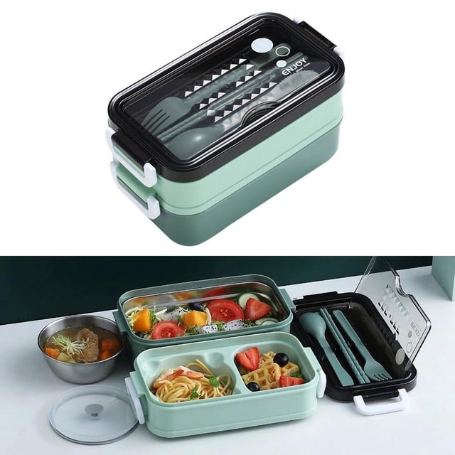 Dvkptbk Lunch Box Plastic Lunch Box Office Car Can Microwave Oven Heating Compartment Double Layer Lunch Box Camping Essentials