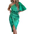 thumbnail image 2 of Robe de Soirée Ourlet Irrégulier Taille Haute Col Froncé Robe de Soirée pour Dîner, 2 of 13