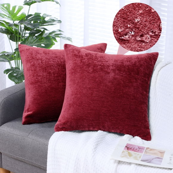 PiccoCasa Set of 2 Soft Water Repellent Throw Pillow Covers Burgundy 16x16 Inch