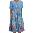 thumbnail image 1 of QIPOPIQ Robes pour Femmes Robe Évasée à Étages Manches Courtes Robes Décontractées Col Rond Robe Midi d'Été Robes Pliantes à Imprimé Offres 2023, 1 of 5