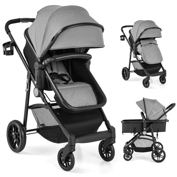 Babyjoy Poussette pour Bébé 2 en 1 Pliable, Poussette pour Enfants, Voyage, Nouveau-Né, Landau, Poussette 22 Lb Gris