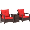 thumbnail image 1 of Outsunny Patio Bistro Set PE Rattan Garden Sofa Set 3 Pieces Red, 1 of 10