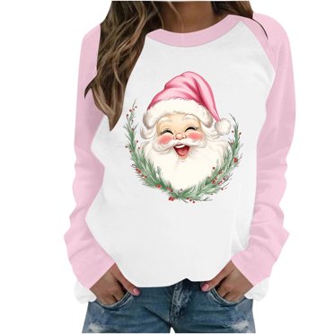 LckLvx Long Sleeve Christmas T-Shirts for Women Casual Color Block Trendy Print Pullover Tops