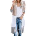 thumbnail image 2 of Cropped Cardigan Ladies Paneled Contrast Striped Pocket Cardigan Long Jacket on Clearance, 2 of 7