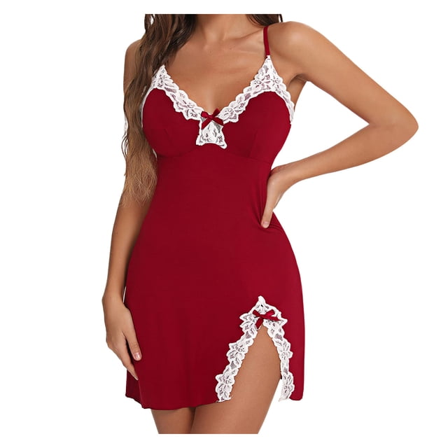 DPTALR Ladies' V-neck Side Slit Lace Jumpsuit Solid Erotic Lingerie Sets