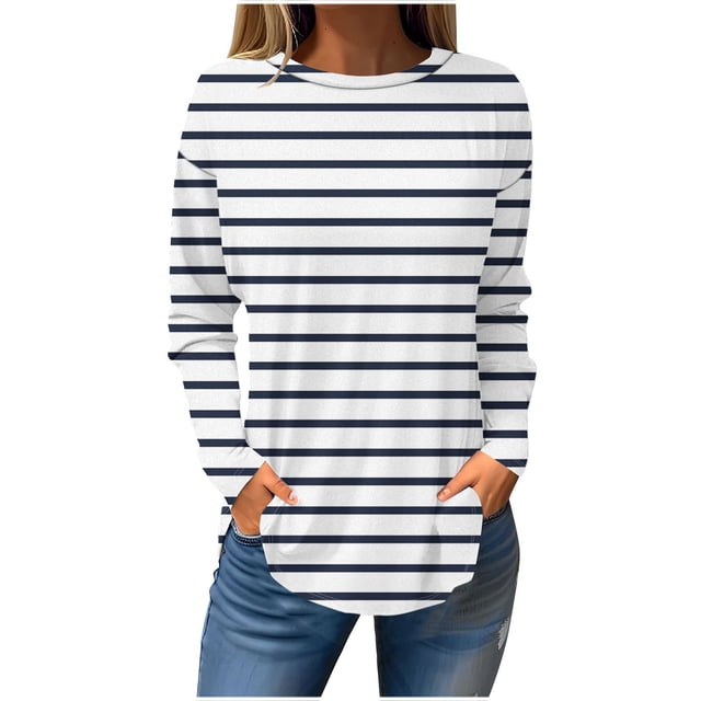 T-shirt Ample Imprimé pour Femmes, Manches Longues, Blouse à Col Rond, Hauts Décontractés, Chandail à Capuchon