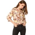 thumbnail image 3 of INSPIRE CHIC Women's Tie V Neck Boho Ruffled 3/4 Sleeve Floral Blouse, 3 of 4