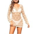 thumbnail image 1 of Penkiiy Robe Moulante de Plage Aguichant pour Femme, Cache-Maillot, Maillot de Bain, Bikini, Robe en Maille Transparente, L Beige, 1 of 8