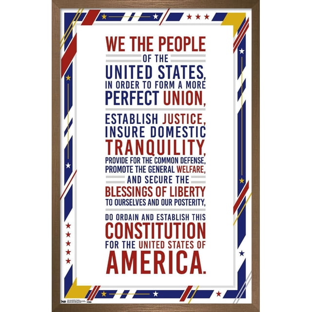 Les États-Unis d'Amérique - Affiche Murale du Préambule Constitution, 22,375 Pouces x 34 Pouces, Affiche le Texte du Préambule en Typographie Rouge et Bleue Audacieuse avec une Bordure Patriotique Comprenant des Étoiles et des Rayures en Rouge, Bleu, Jaune et Blanc, Imprimée sur Papier d'Affiche Lustré avec un Cadre en Bois, Convient à la Décoration Murale de la Maison Ou du Bureau.