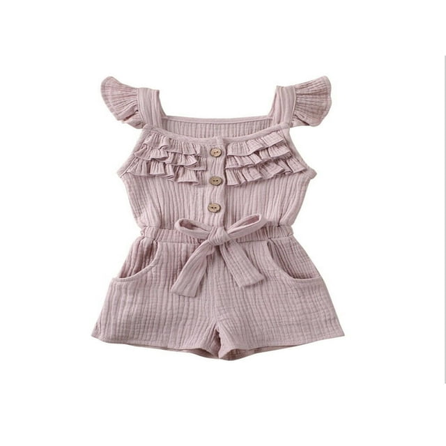 Toddler Baby Girls Fly Sleeve Ruffled Waistband Romper Outfits