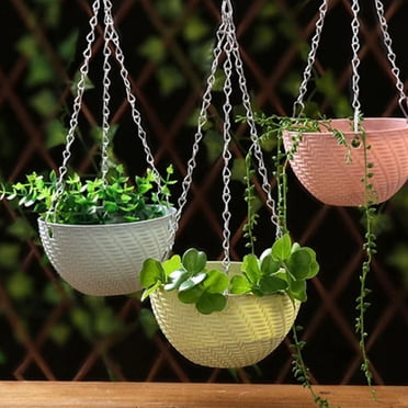 Meitianfacai Plastic Hanging Basket Flower Pots Outdoor Plants Pot with Chain Basket Planter Garden Hanging Planters Plant Containers for Indoor and Outdoor Flowers, for Garden Porches Patio Decor