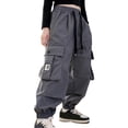 thumbnail image 1 of Pantalons pour Filles Taille Haute Décontractée avec Cordon de Serrage Poches Cargo pour Enfants, 1 of 6