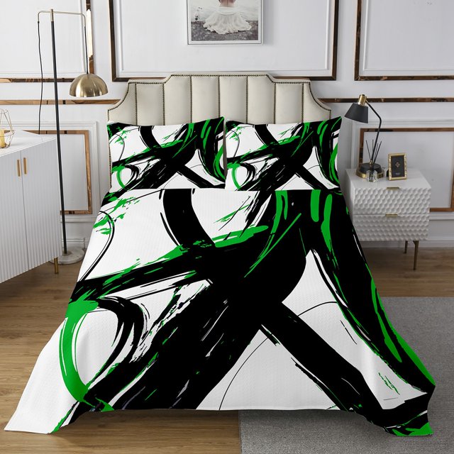 Erosebridal Chic Minimalst Bedspread Sets Queen Size, Abstract Ombre Bed Quilt, Geometry Striped Decor 3pcs