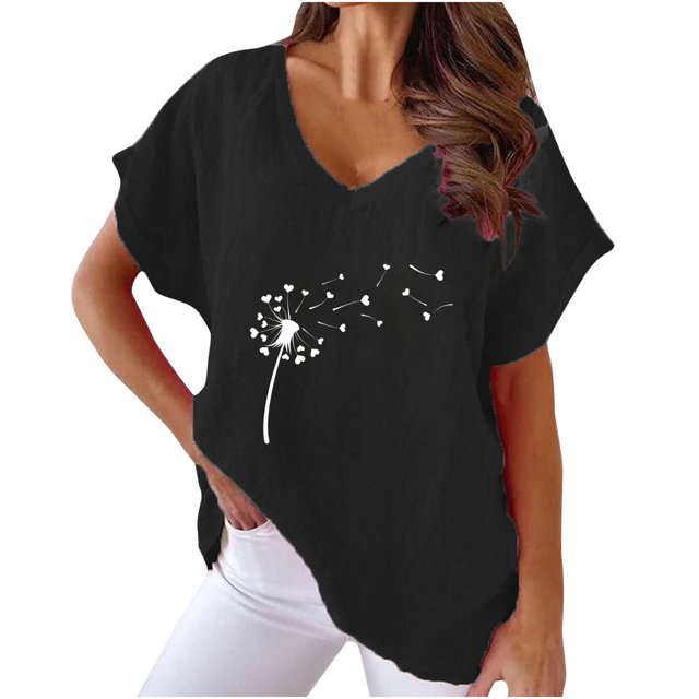 Birdeem Blouses pour Femmes T-Shirt Décontracté à Imprimé à Col en V à Manches Courtes pour Femmes