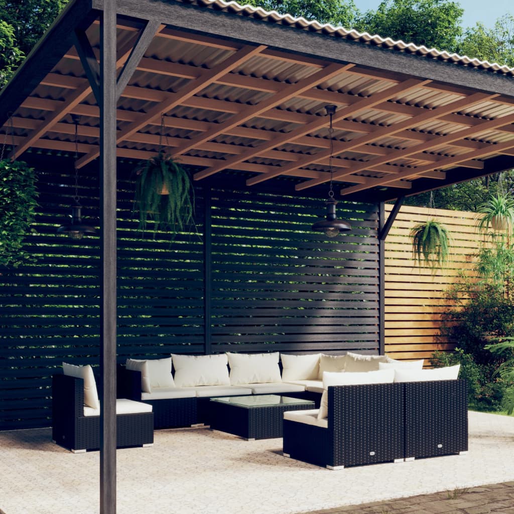 vidaXL 10 Piece Garden Lounge Set with Cushions Poly Rattan Black