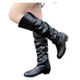 thumbnail image 3 of Babysbule Chaussures pour Femmes en Liquidation, Bottes Hautes à Enfiler pour Femmes à Talon Carré de Couleur Unie, Bottes Hauteur Genou à Bout Rond, 3 of 7