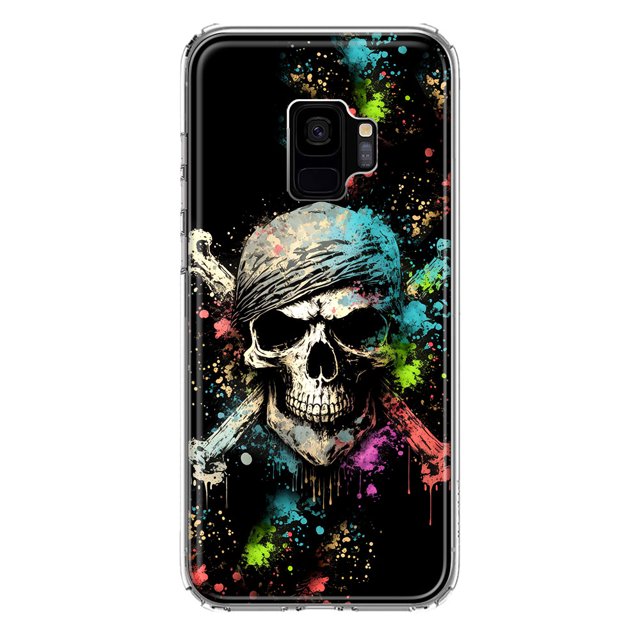 MUNDAZE Samsung Galaxy S9 Shockproof Clear Hybrid Protective Phone Case Fantasy Paint Splash Pirate Skull Cover