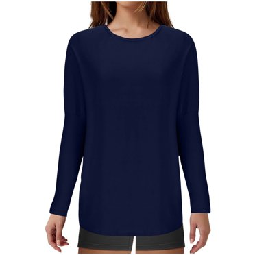 AherBiu Women Long Sleeve Tops Comfy Pajamas Top Tee Shirts Scoop Neck Loose Soft Sleepwear Pjs Tshirt