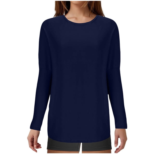 AherBiu Hauts à Manches Longues pour Femmes Haut de Pyjama Confortable T-Shirts Col Rond Ample Doux Vêtements de Nuit Pjs T-Shirt