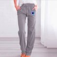 thumbnail image 2 of Yuyuzo Womens Cotton Linen Pants Straight Leg Flower Graphic Drawstring High Waisted Lounge Pants Slacks, 2 of 6