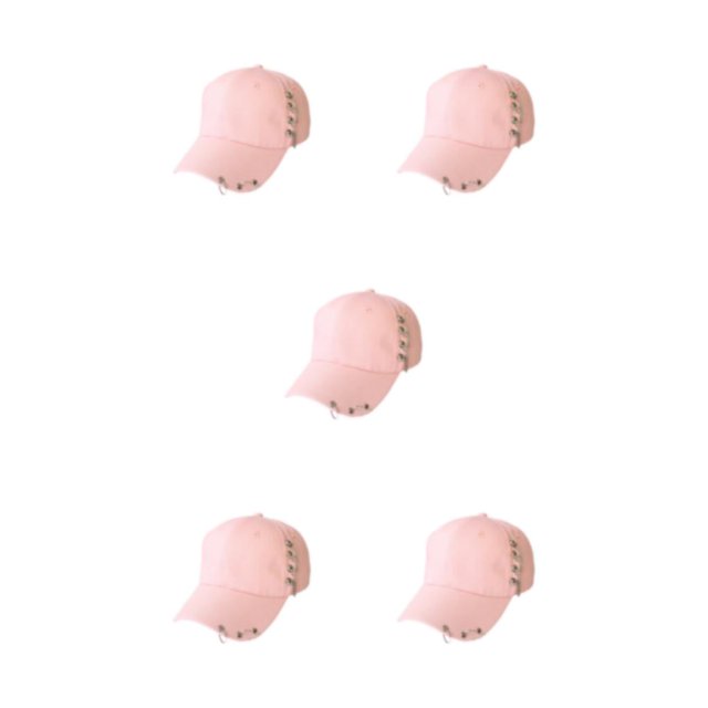 Thinsony Hip Hop Baseball Cap With Ring Decor For Stylish Look Cotton Ring Baseball Hat Fits All Head Shape Comfortable Chain Pink 5Set