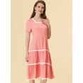 thumbnail image 2 of INSPIRE CHIC Robe Midi à Étages pour Femme à Encolure Carrée, Manches Courtes, Garniture en Dentelle, Rose G, 2 of 5