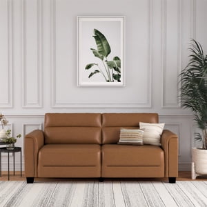 Mainstays Williamson 75.5"  3 Seater Upholstered Sofa, Brown Faux Leather