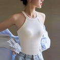 thumbnail image 4 of lcziwo Womens Tank Tops with Built in Bra Sleeveless Racerback Ribbed Shirts High Neck Slim Fitted Crop Top Limited Time Sales White XL, 4 of 7