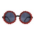 thumbnail image 3 of Grandes Lunettes de Soleil Hippie Diva à Grand Cercle Rond avec Strass Couronnés Noir Rouge, 3 of 4