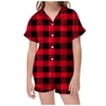 thumbnail image 2 of MIASHUI Pyjama pour Enfants Filles Garçons, Doux et Confortable, à Carreaux, Ensemble de 2 Pcs, Rouge, 10-11 Ans, 2 of 4